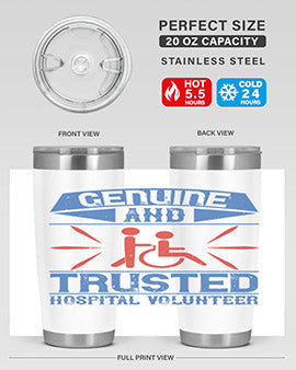 Genuine Hospital Volunteer Tumbler, 20oz, double wall vacuum stainless steel with copper lining, featuring a drink-thru lid.