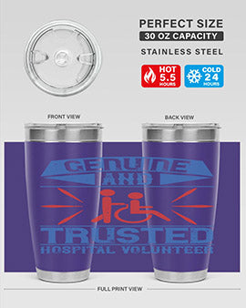 Genuine Hospital Volunteer Tumbler, 20oz, double wall vacuum stainless steel with copper lining, featuring a drink-thru lid.