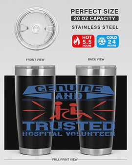 Genuine Hospital Volunteer Tumbler, 20oz, double wall vacuum stainless steel with copper lining, featuring a drink-thru lid.