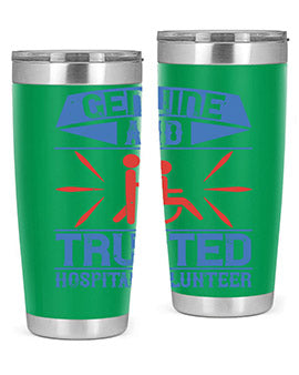 Genuine Hospital Volunteer Tumbler, 20oz, double wall vacuum stainless steel with copper lining, featuring a drink-thru lid.
