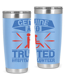 Genuine Hospital Volunteer Tumbler, 20oz, double wall vacuum stainless steel with copper lining, featuring a drink-thru lid.