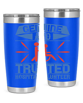 Genuine Hospital Volunteer Tumbler, 20oz, double wall vacuum stainless steel with copper lining, featuring a drink-thru lid.