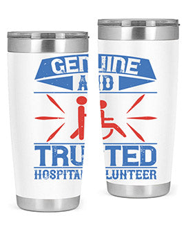 Genuine Hospital Volunteer Tumbler, 20oz, double wall vacuum stainless steel with copper lining, featuring a drink-thru lid.