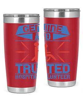Genuine Hospital Volunteer Tumbler, 20oz, double wall vacuum stainless steel with copper lining, featuring a drink-thru lid.