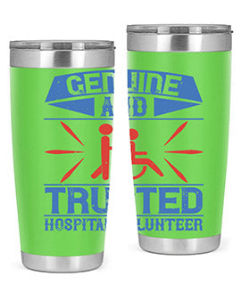 Genuine Hospital Volunteer Tumbler, 20oz, double wall vacuum stainless steel with copper lining, featuring a drink-thru lid.
