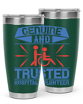 Genuine Hospital Volunteer Tumbler, 20oz, double wall vacuum stainless steel with copper lining, featuring a drink-thru lid.