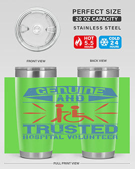 Genuine Hospital Volunteer Tumbler, 20oz, double wall vacuum stainless steel with copper lining, featuring a drink-thru lid.