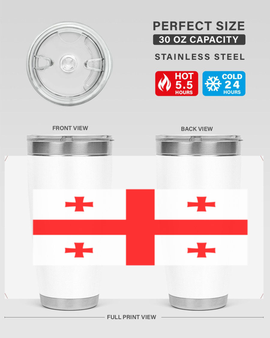 Georgia 134# Tumbler featuring double wall vacuum insulation, available in 20oz and 30oz sizes, with a vibrant printed design.