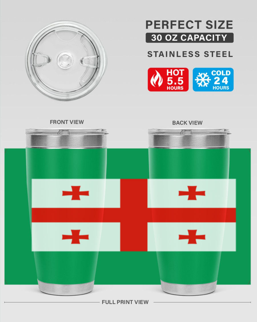 Georgia 134# Tumbler featuring double wall vacuum insulation, available in 20oz and 30oz sizes, with a vibrant printed design.
