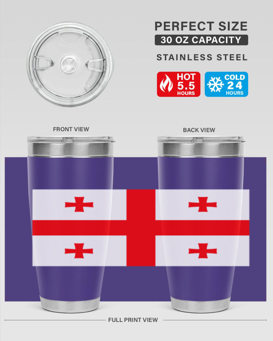 Georgia 134# Tumbler featuring double wall vacuum insulation, available in 20oz and 30oz sizes, with a vibrant printed design.