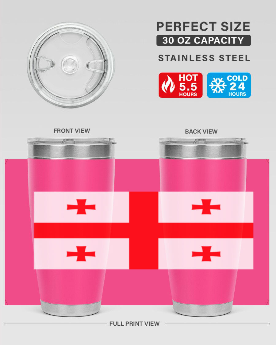 Georgia 134# Tumbler featuring double wall vacuum insulation, available in 20oz and 30oz sizes, with a vibrant printed design.