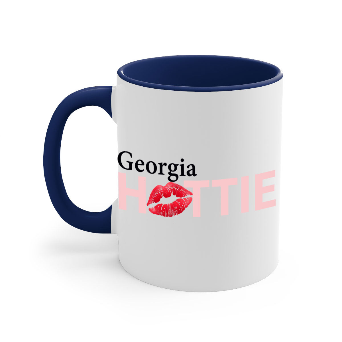 Georgia Hottie With Red Lips Mug featuring a glossy finish and colorful handle, available in multiple sizes.