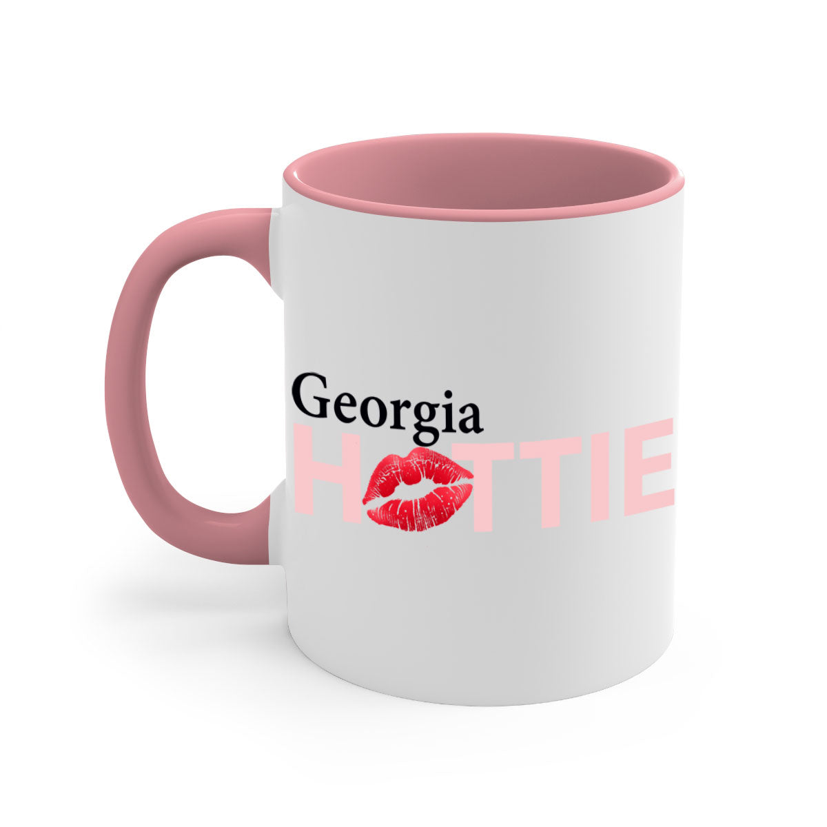 Georgia Hottie With Red Lips Mug featuring a glossy finish and colorful handle, available in multiple sizes.