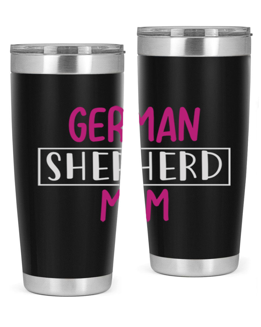 German Shepherd Mom tumbler featuring a stylish design, made from double wall vacuum stainless steel, perfect for hot and cold beverages.
