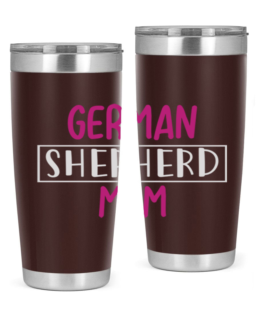 German Shepherd Mom tumbler featuring a stylish design, made from double wall vacuum stainless steel, perfect for hot and cold beverages.