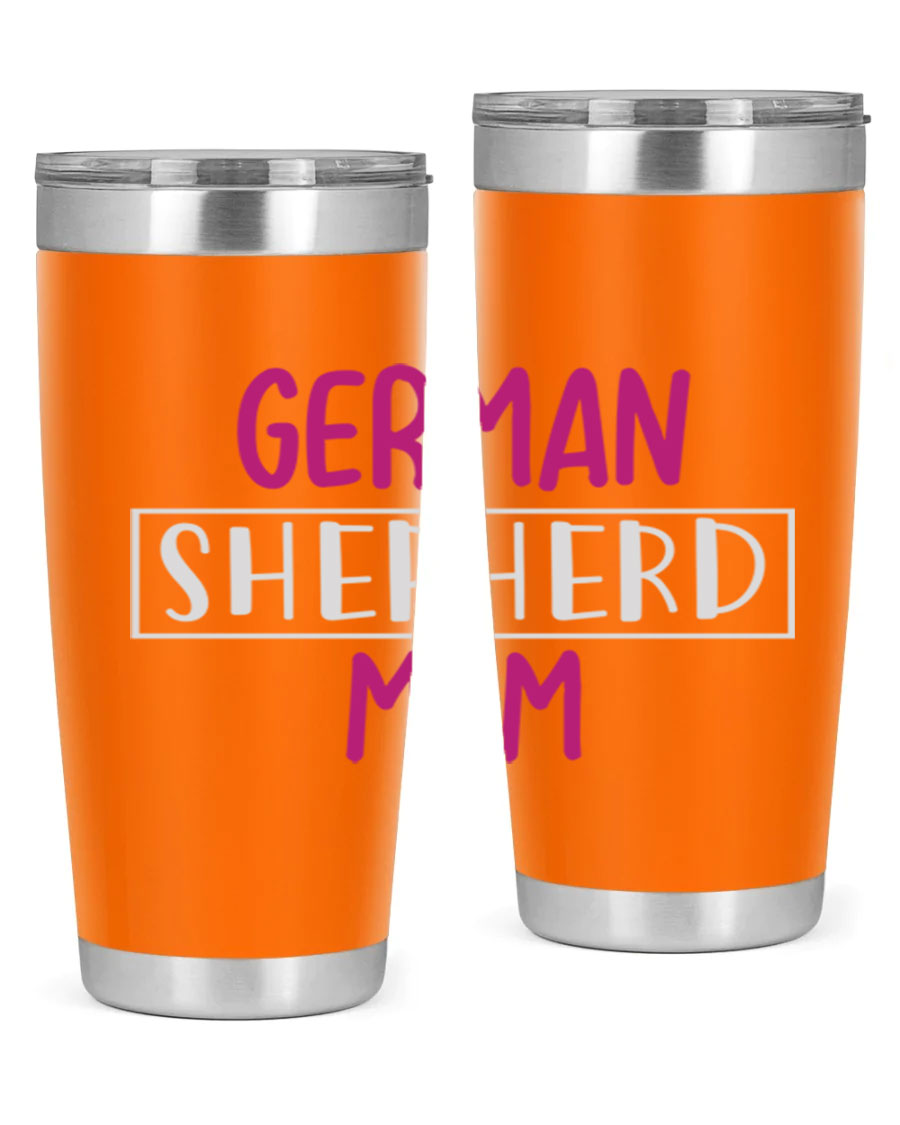 German Shepherd Mom tumbler featuring a stylish design, made from double wall vacuum stainless steel, perfect for hot and cold beverages.