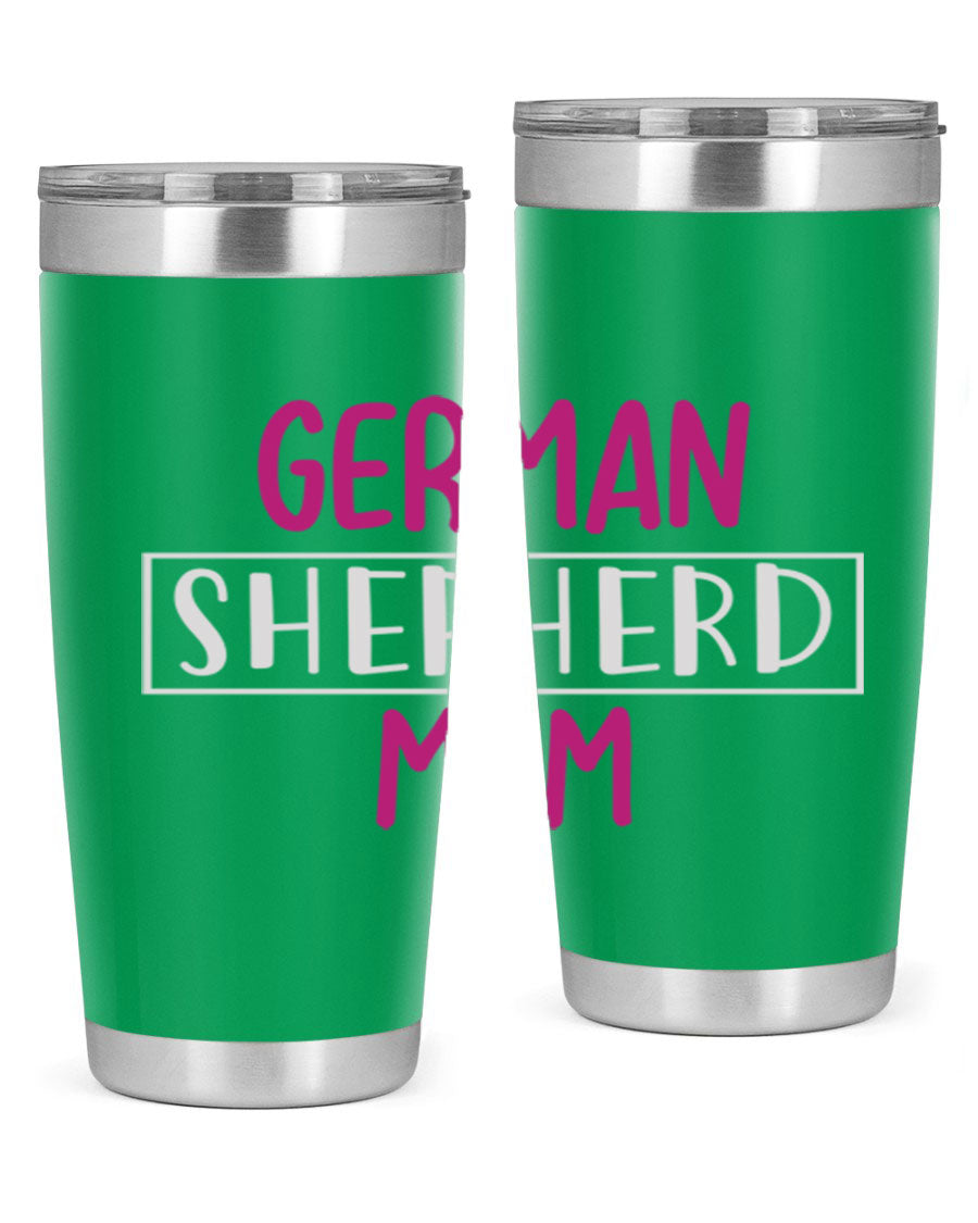 German Shepherd Mom tumbler featuring a stylish design, made from double wall vacuum stainless steel, perfect for hot and cold beverages.