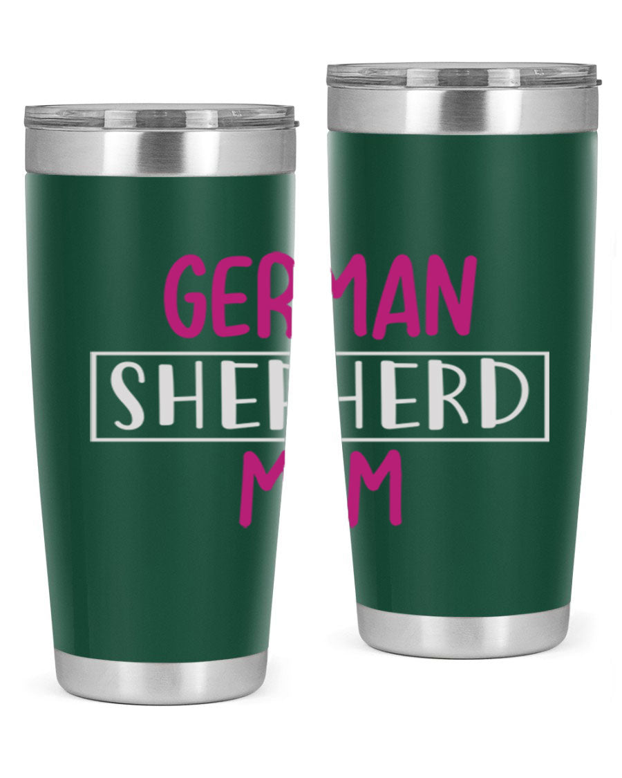 German Shepherd Mom tumbler featuring a stylish design, made from double wall vacuum stainless steel, perfect for hot and cold beverages.