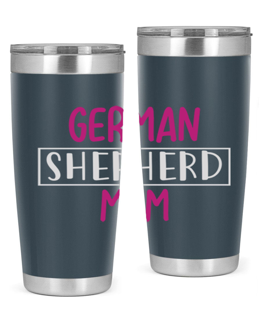 German Shepherd Mom tumbler featuring a stylish design, made from double wall vacuum stainless steel, perfect for hot and cold beverages.
