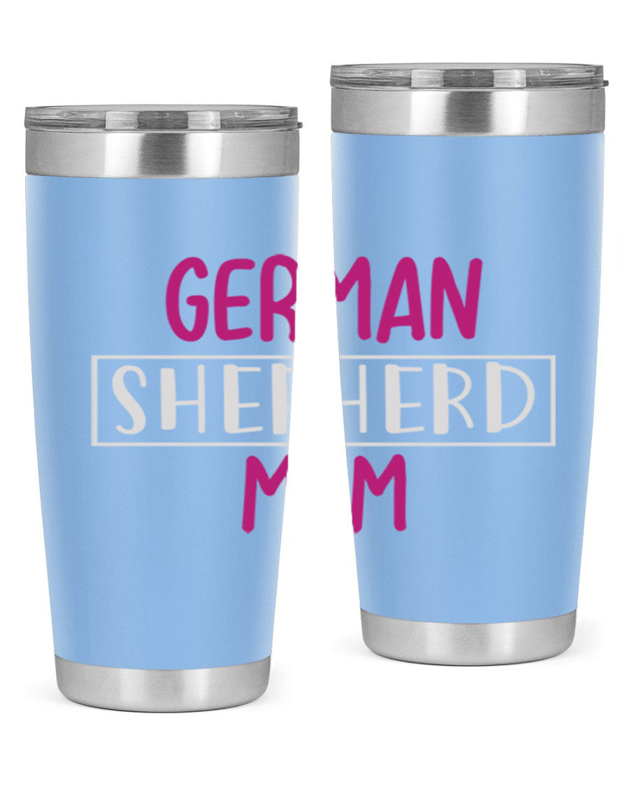 German Shepherd Mom tumbler featuring a stylish design, made from double wall vacuum stainless steel, perfect for hot and cold beverages.