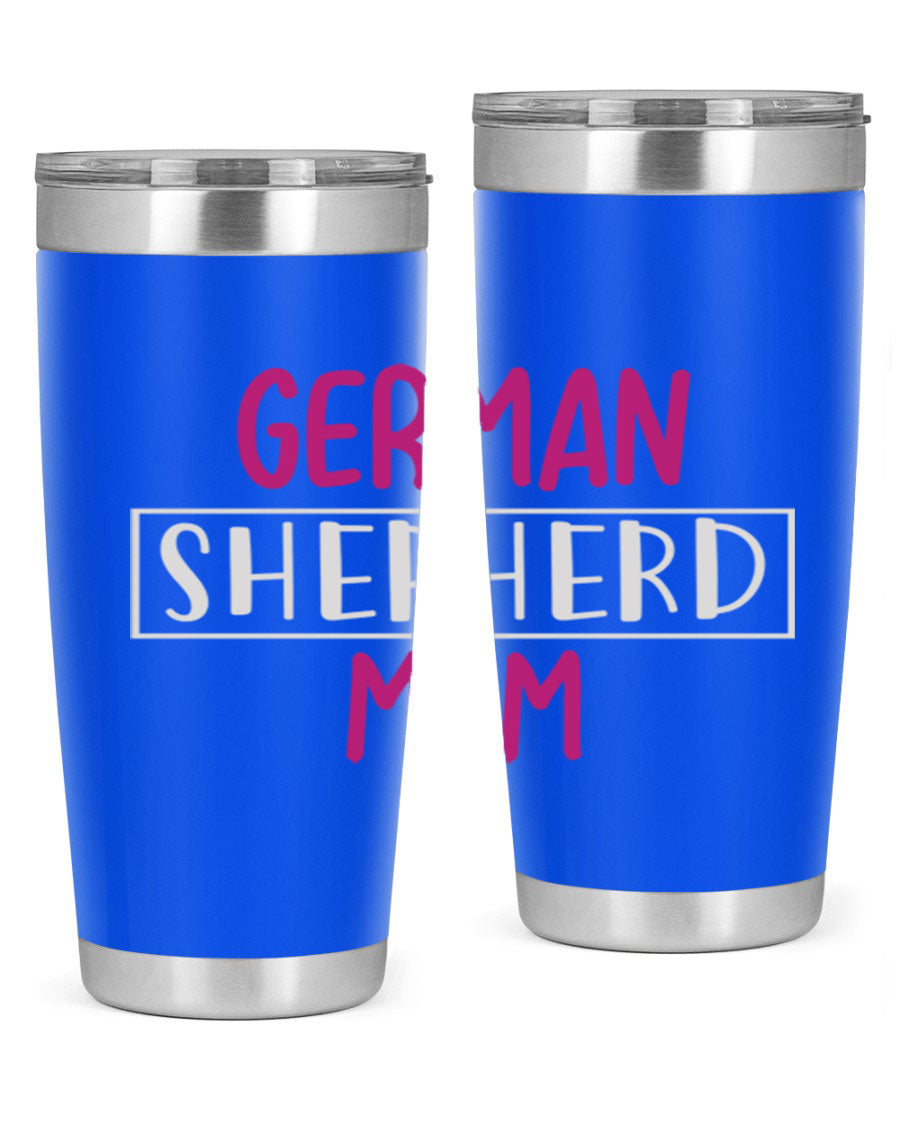 German Shepherd Mom tumbler featuring a stylish design, made from double wall vacuum stainless steel, perfect for hot and cold beverages.