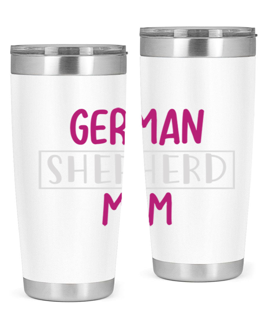 German Shepherd Mom tumbler featuring a stylish design, made from double wall vacuum stainless steel, perfect for hot and cold beverages.