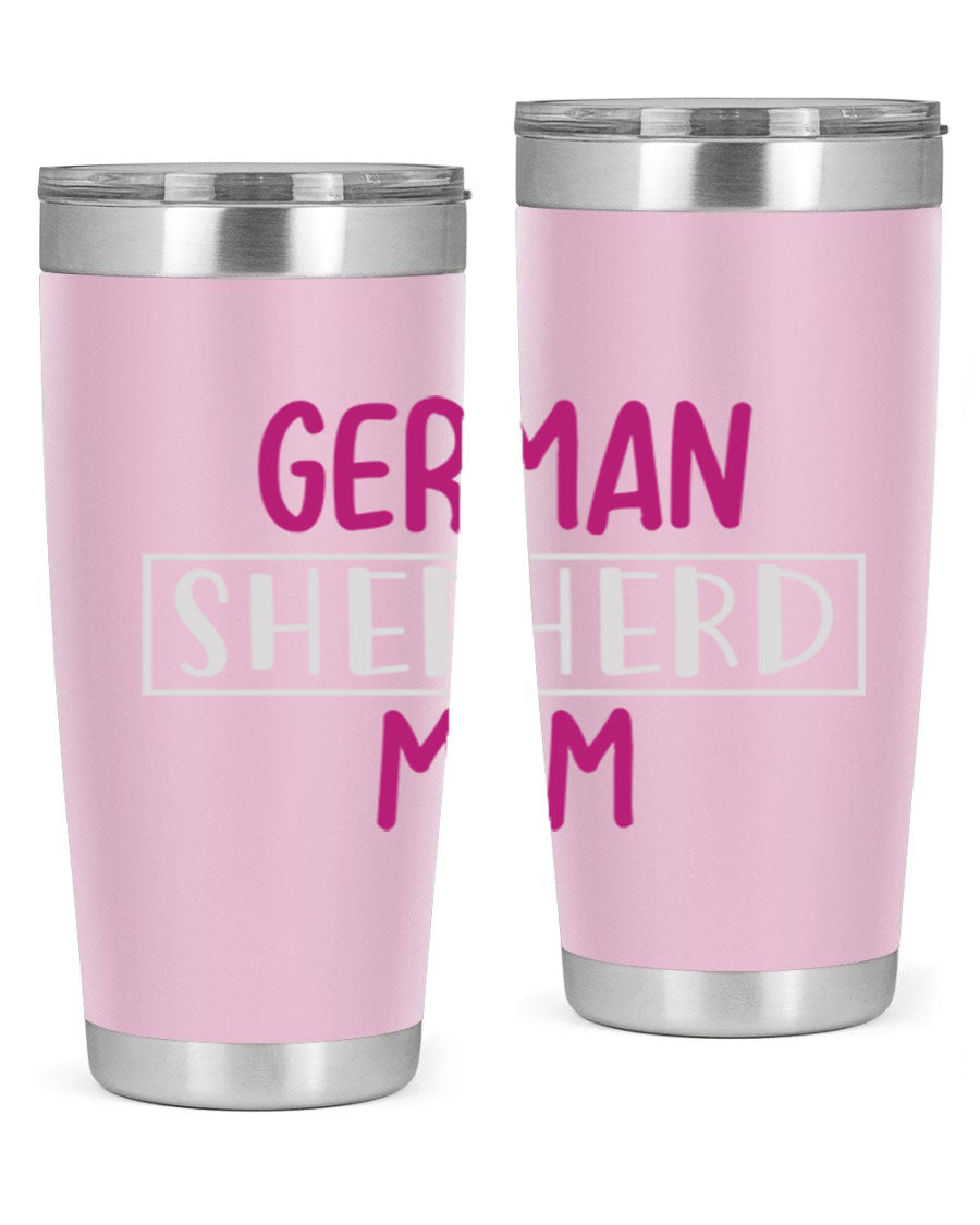 German Shepherd Mom tumbler featuring a stylish design, made from double wall vacuum stainless steel, perfect for hot and cold beverages.