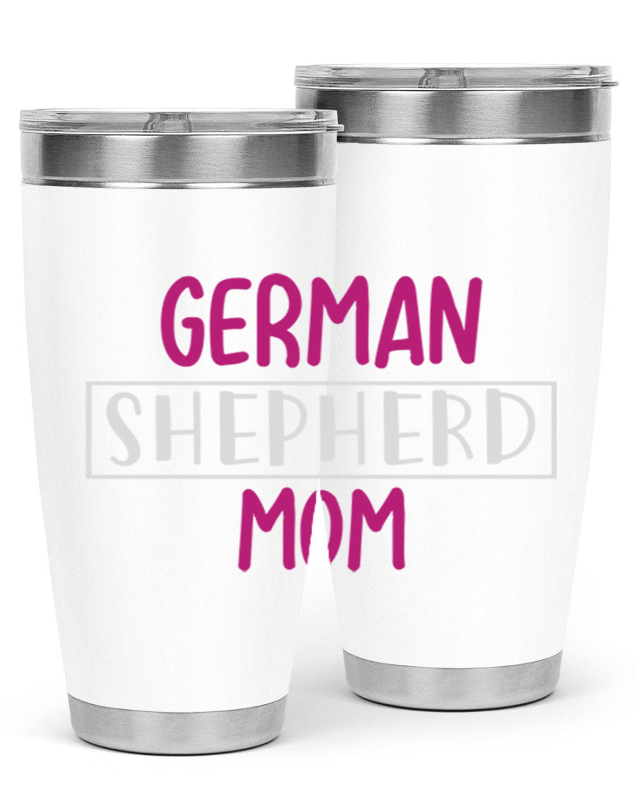 German Shepherd Mom tumbler featuring a stylish design, made from double wall vacuum stainless steel, perfect for hot and cold beverages.