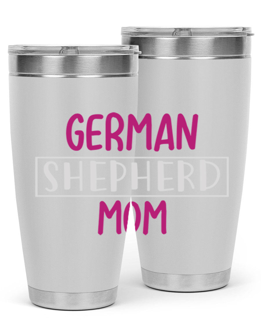 German Shepherd Mom tumbler featuring a stylish design, made from double wall vacuum stainless steel, perfect for hot and cold beverages.