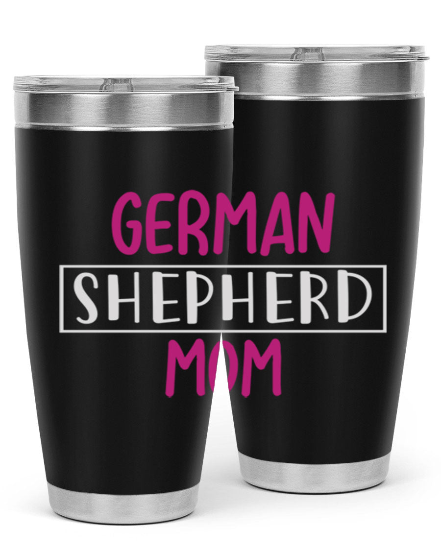 German Shepherd Mom tumbler featuring a stylish design, made from double wall vacuum stainless steel, perfect for hot and cold beverages.