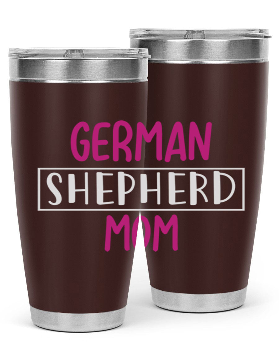 German Shepherd Mom tumbler featuring a stylish design, made from double wall vacuum stainless steel, perfect for hot and cold beverages.