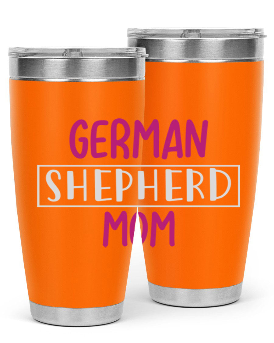 German Shepherd Mom tumbler featuring a stylish design, made from double wall vacuum stainless steel, perfect for hot and cold beverages.