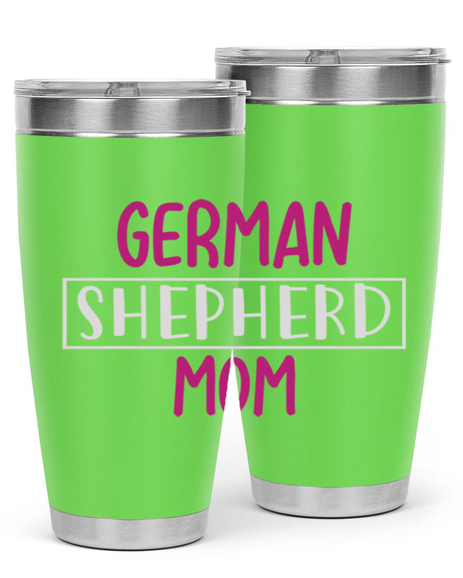 German Shepherd Mom tumbler featuring a stylish design, made from double wall vacuum stainless steel, perfect for hot and cold beverages.
