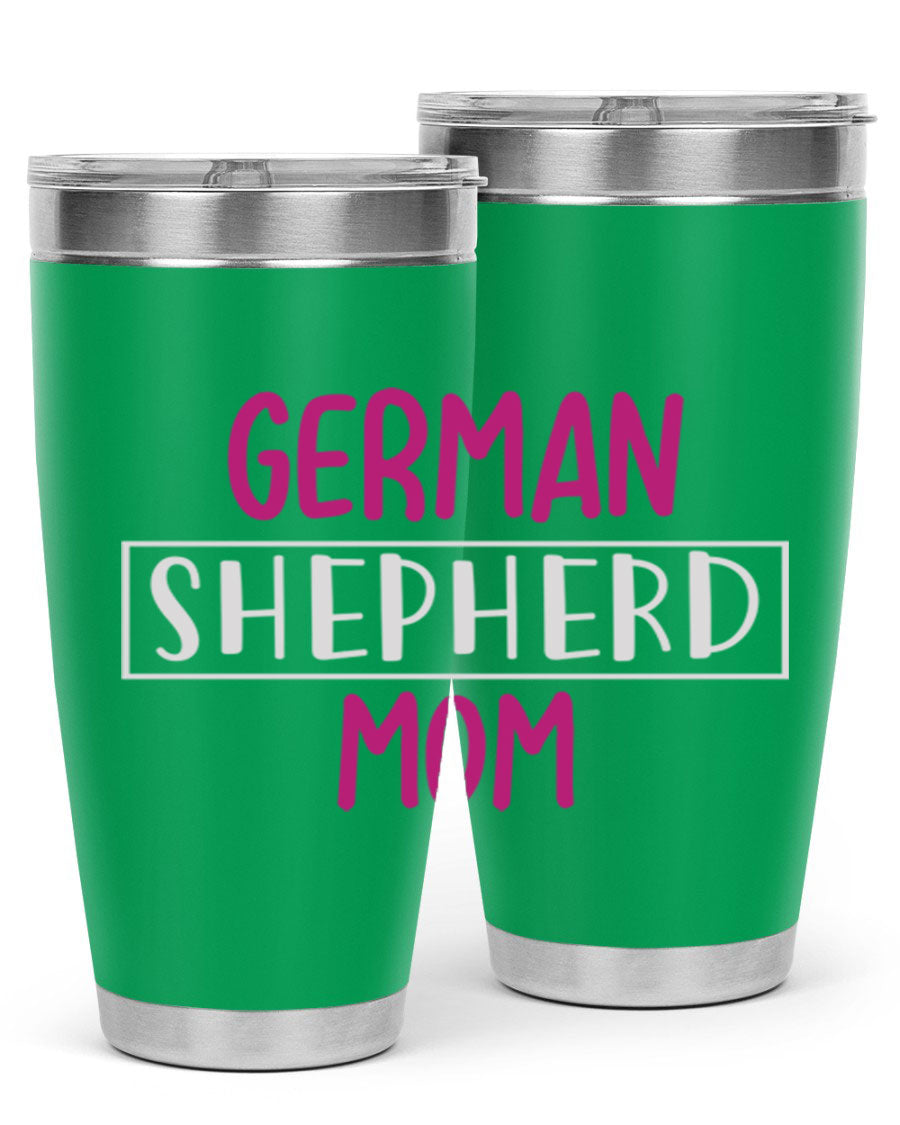 German Shepherd Mom tumbler featuring a stylish design, made from double wall vacuum stainless steel, perfect for hot and cold beverages.