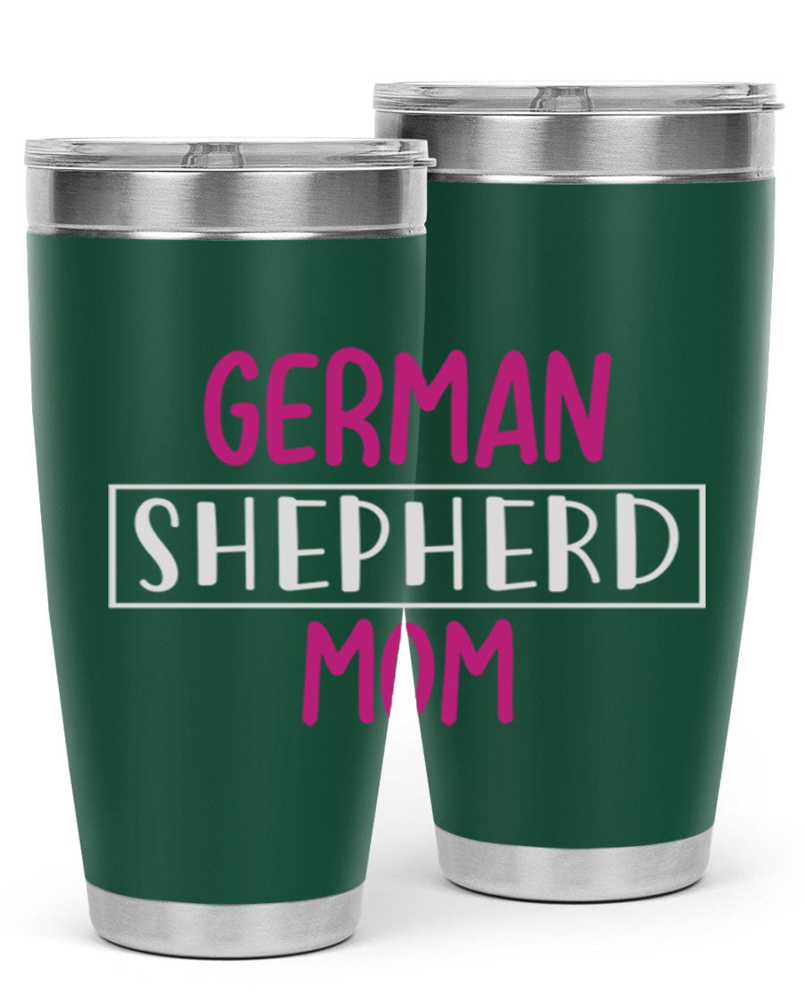 German Shepherd Mom tumbler featuring a stylish design, made from double wall vacuum stainless steel, perfect for hot and cold beverages.