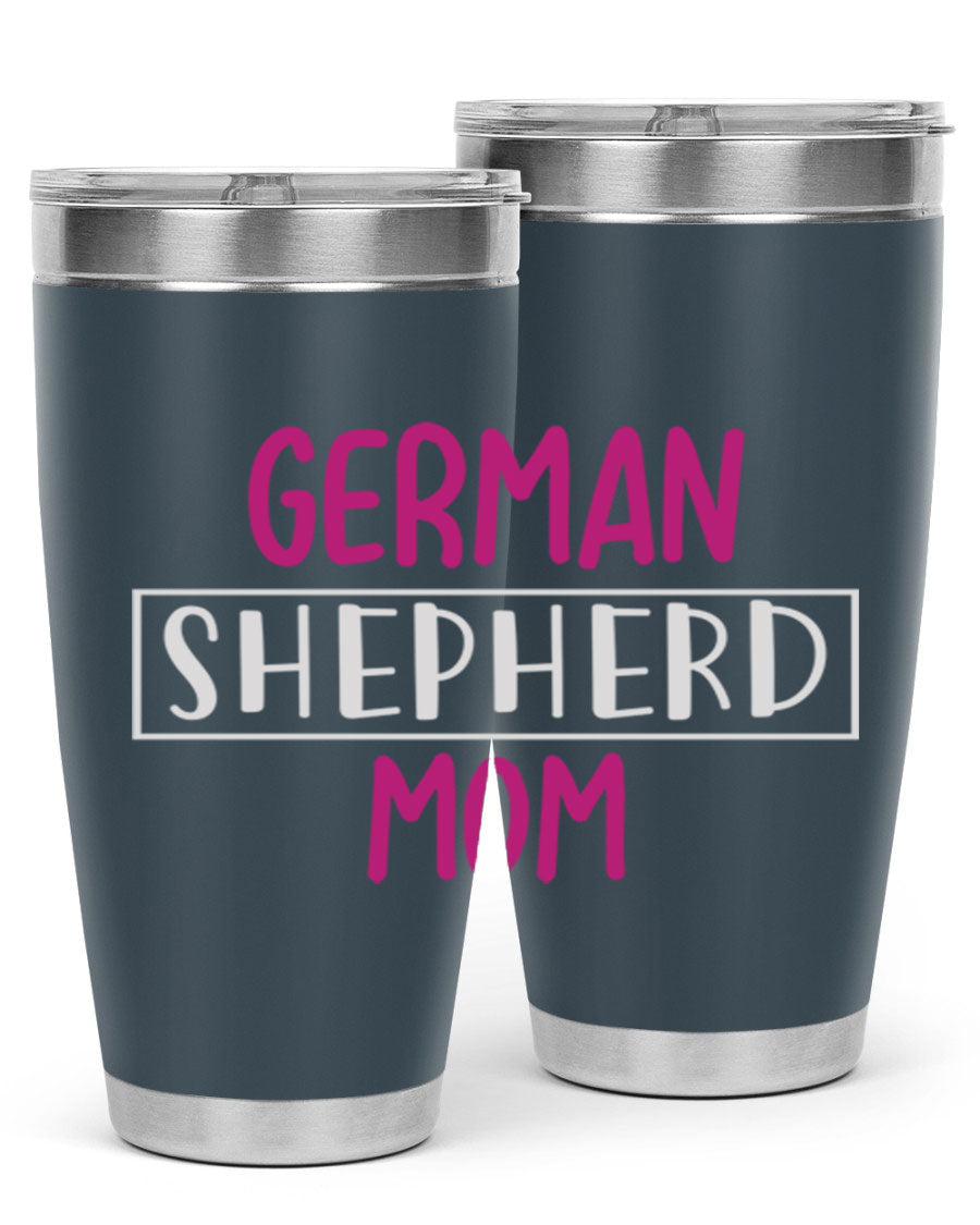 German Shepherd Mom tumbler featuring a stylish design, made from double wall vacuum stainless steel, perfect for hot and cold beverages.