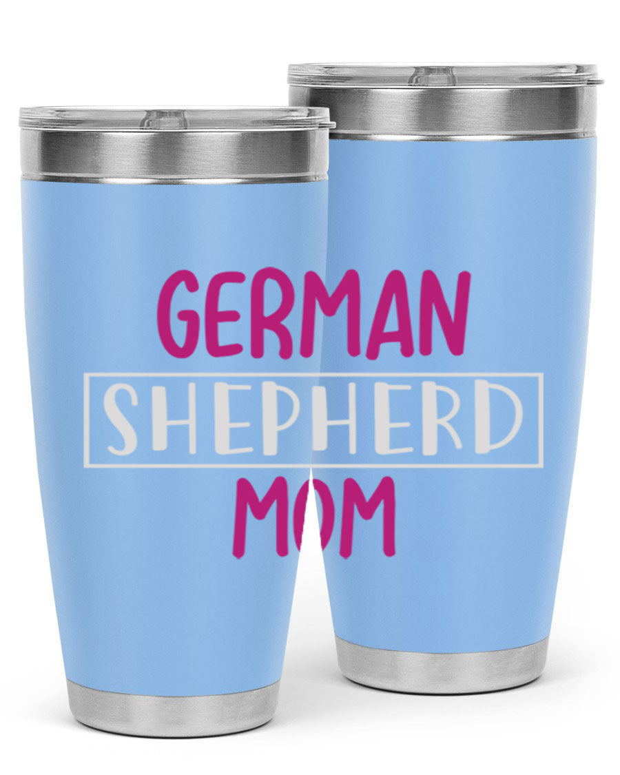 German Shepherd Mom tumbler featuring a stylish design, made from double wall vacuum stainless steel, perfect for hot and cold beverages.