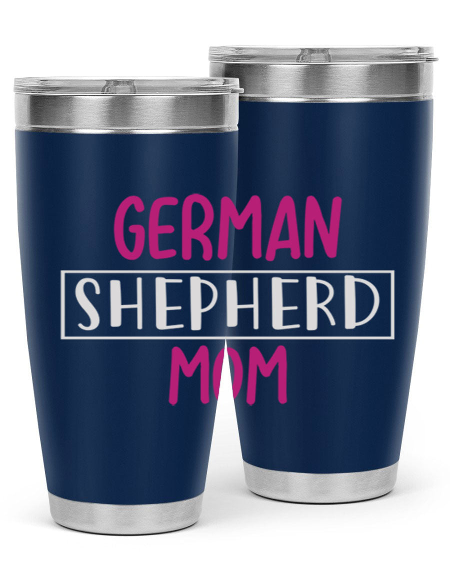 German Shepherd Mom tumbler featuring a stylish design, made from double wall vacuum stainless steel, perfect for hot and cold beverages.