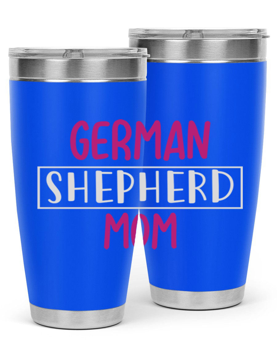 German Shepherd Mom tumbler featuring a stylish design, made from double wall vacuum stainless steel, perfect for hot and cold beverages.