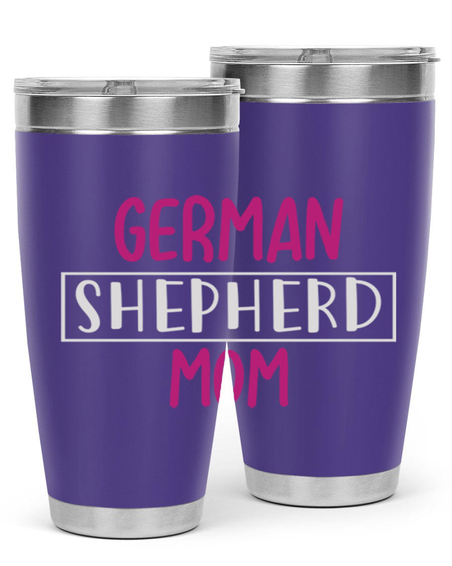 German Shepherd Mom tumbler featuring a stylish design, made from double wall vacuum stainless steel, perfect for hot and cold beverages.