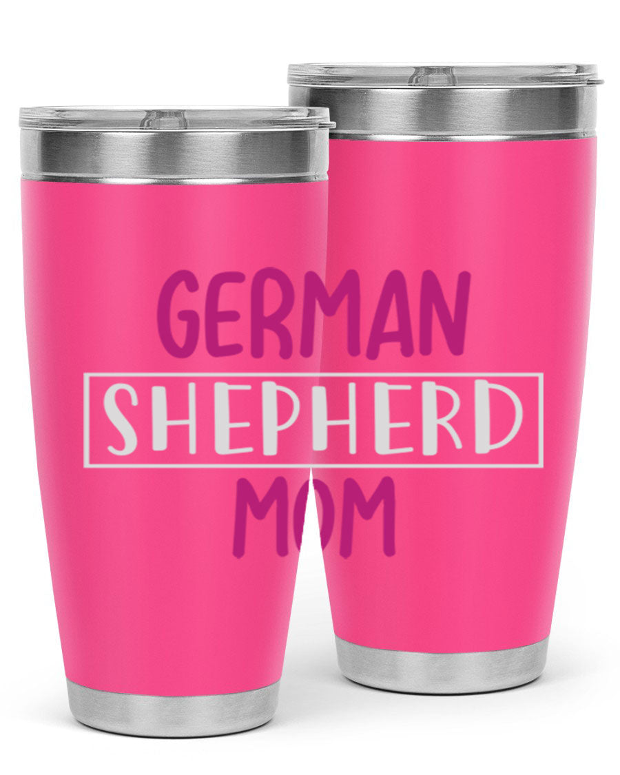 German Shepherd Mom tumbler featuring a stylish design, made from double wall vacuum stainless steel, perfect for hot and cold beverages.