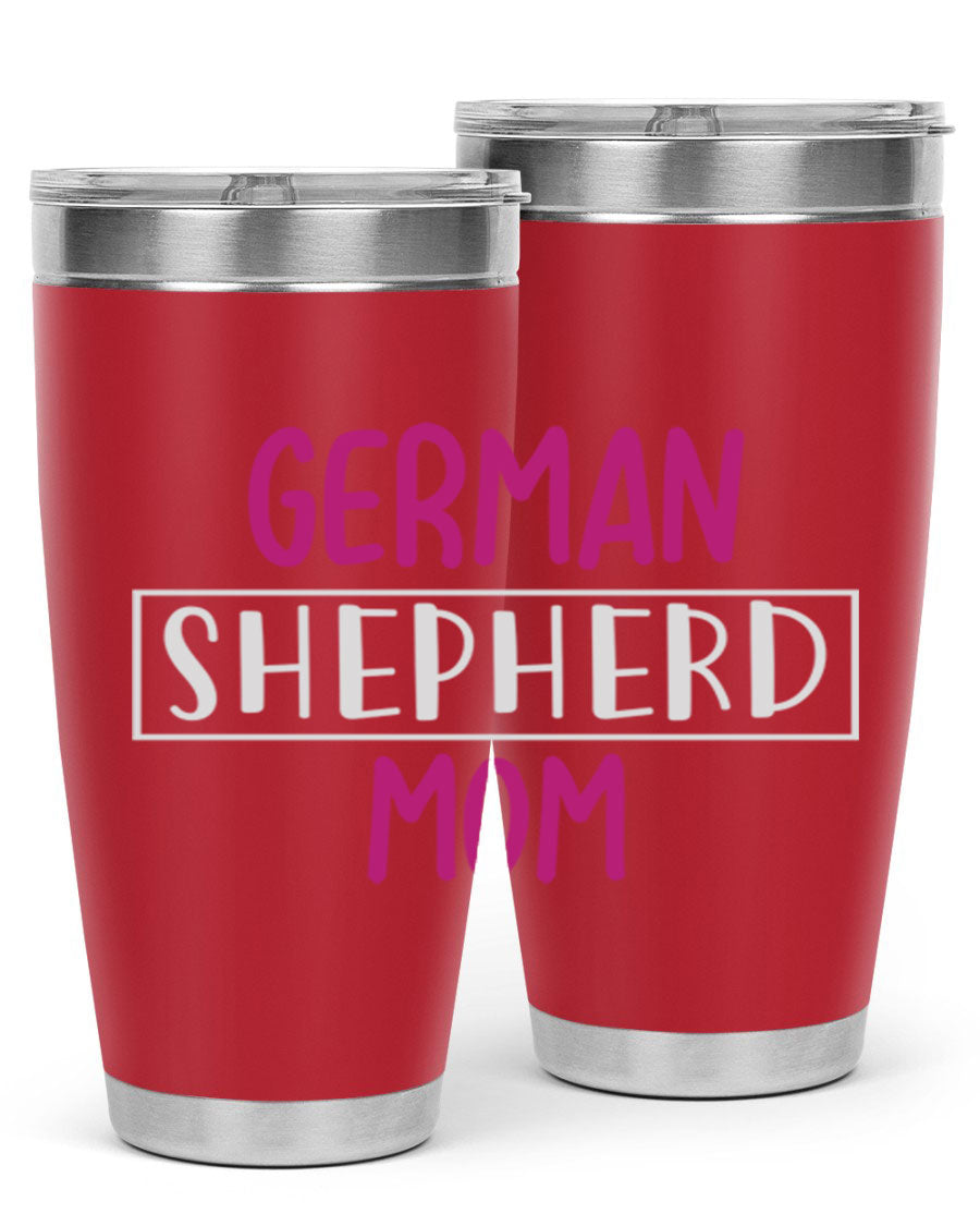 German Shepherd Mom tumbler featuring a stylish design, made from double wall vacuum stainless steel, perfect for hot and cold beverages.