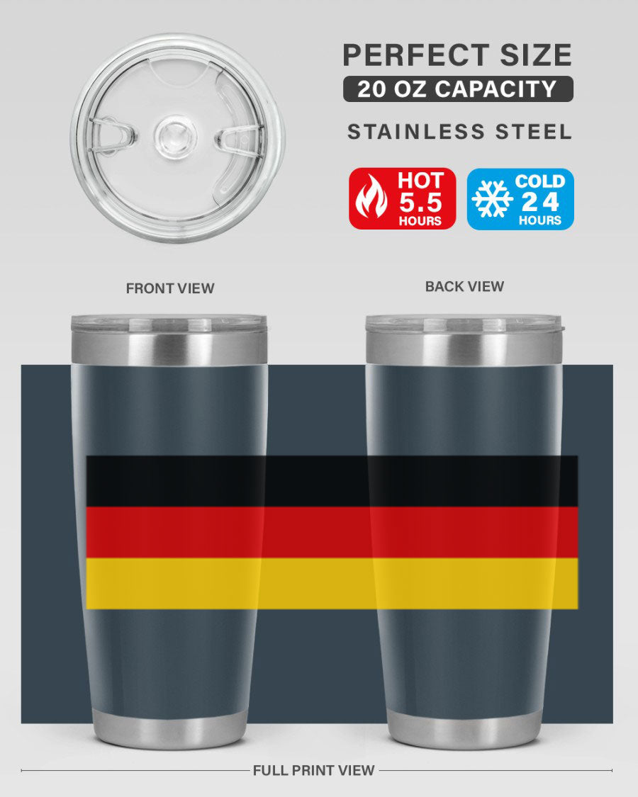 Germany 133# Tumbler showcasing double wall vacuum insulation and a drink-thru lid, perfect for hot and cold beverages.
