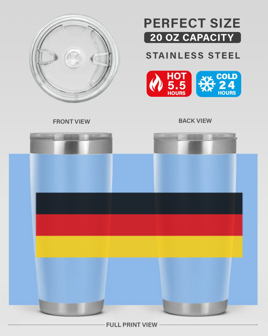 Germany 133# Tumbler showcasing double wall vacuum insulation and a drink-thru lid, perfect for hot and cold beverages.