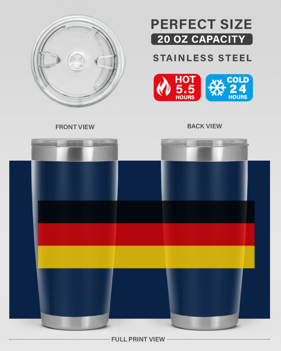 Germany 133# Tumbler showcasing double wall vacuum insulation and a drink-thru lid, perfect for hot and cold beverages.