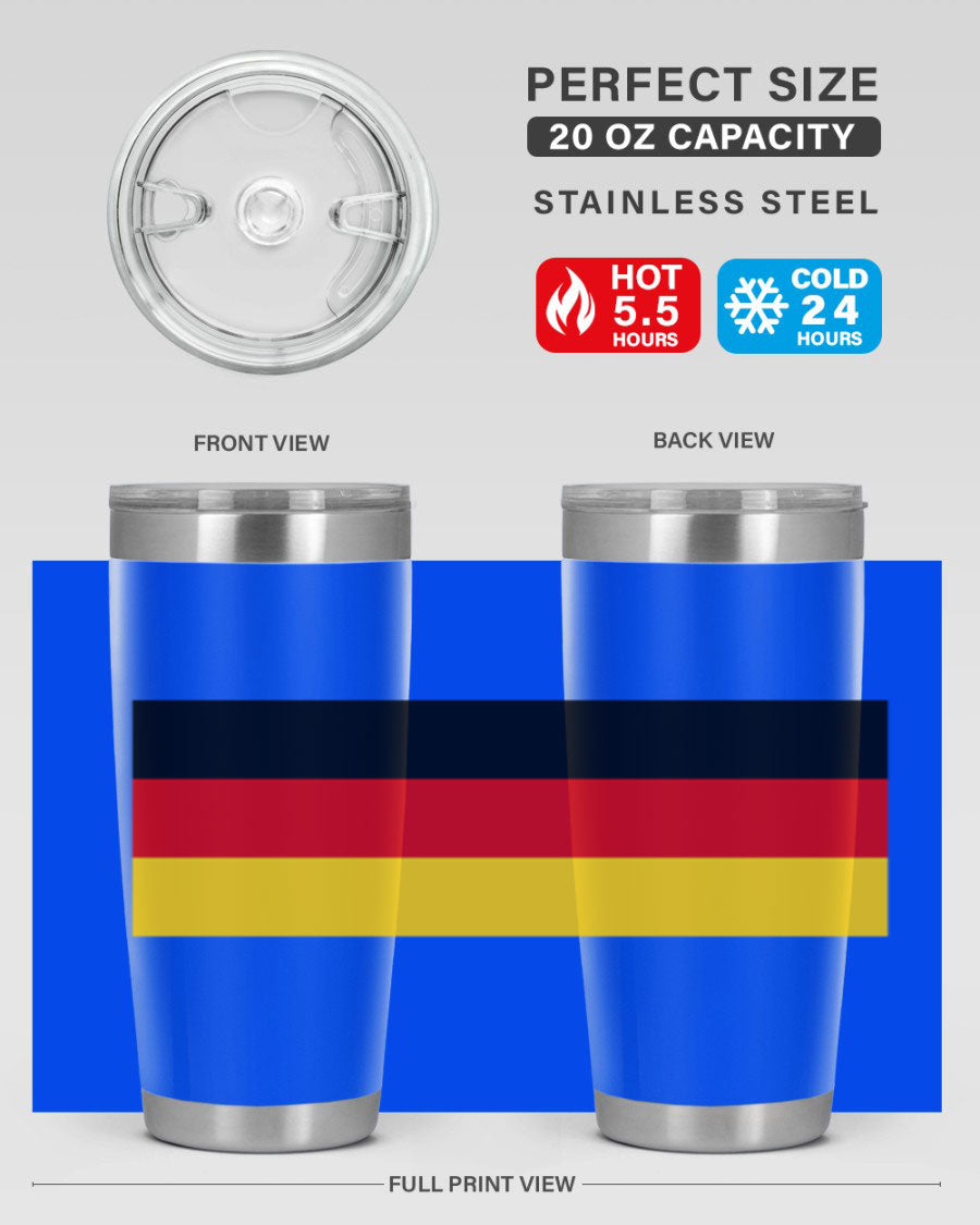 Germany 133# Tumbler showcasing double wall vacuum insulation and a drink-thru lid, perfect for hot and cold beverages.