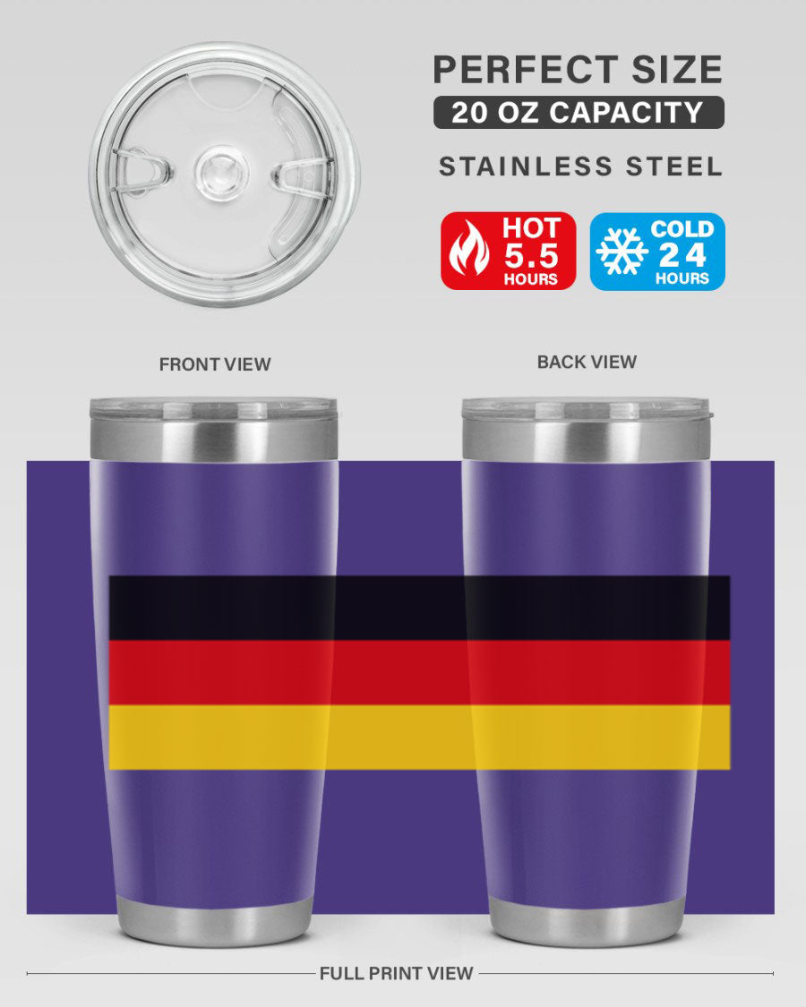 Germany 133# Tumbler showcasing double wall vacuum insulation and a drink-thru lid, perfect for hot and cold beverages.