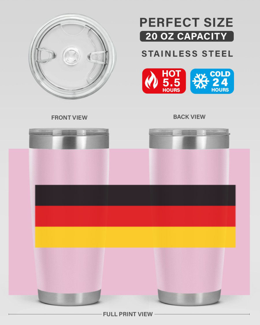 Germany 133# Tumbler showcasing double wall vacuum insulation and a drink-thru lid, perfect for hot and cold beverages.