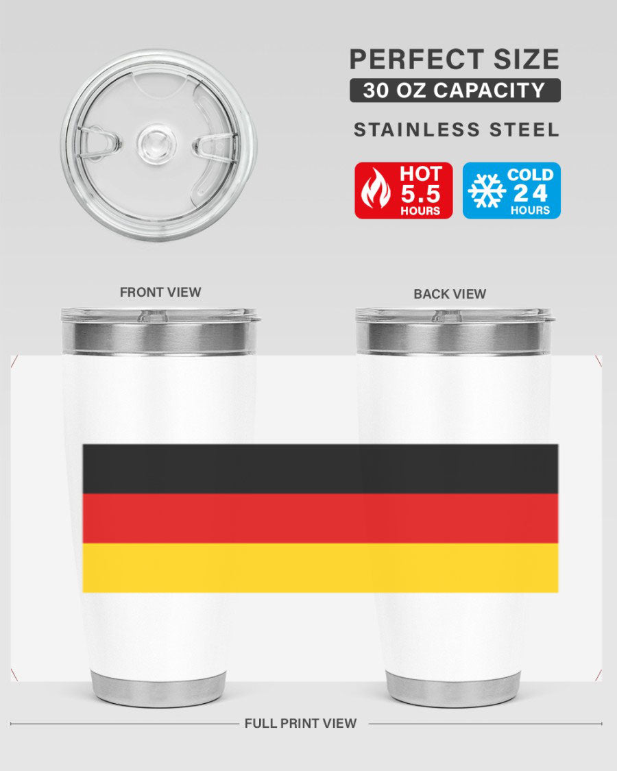 Germany 133# Tumbler showcasing double wall vacuum insulation and a drink-thru lid, perfect for hot and cold beverages.