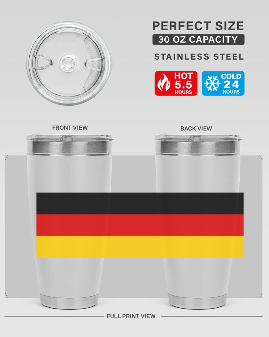 Germany 133# Tumbler showcasing double wall vacuum insulation and a drink-thru lid, perfect for hot and cold beverages.